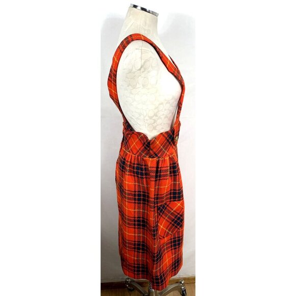 Jumper Dress Red Plaid Sz 16 Carol Brent Teacher Preppy 1970s - Picture 5 of 9